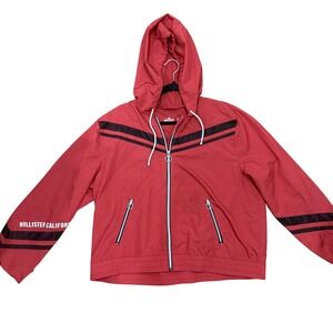 Hollister Windbreaker‎ Jacket Hooded Full Zip Activewear Red XL